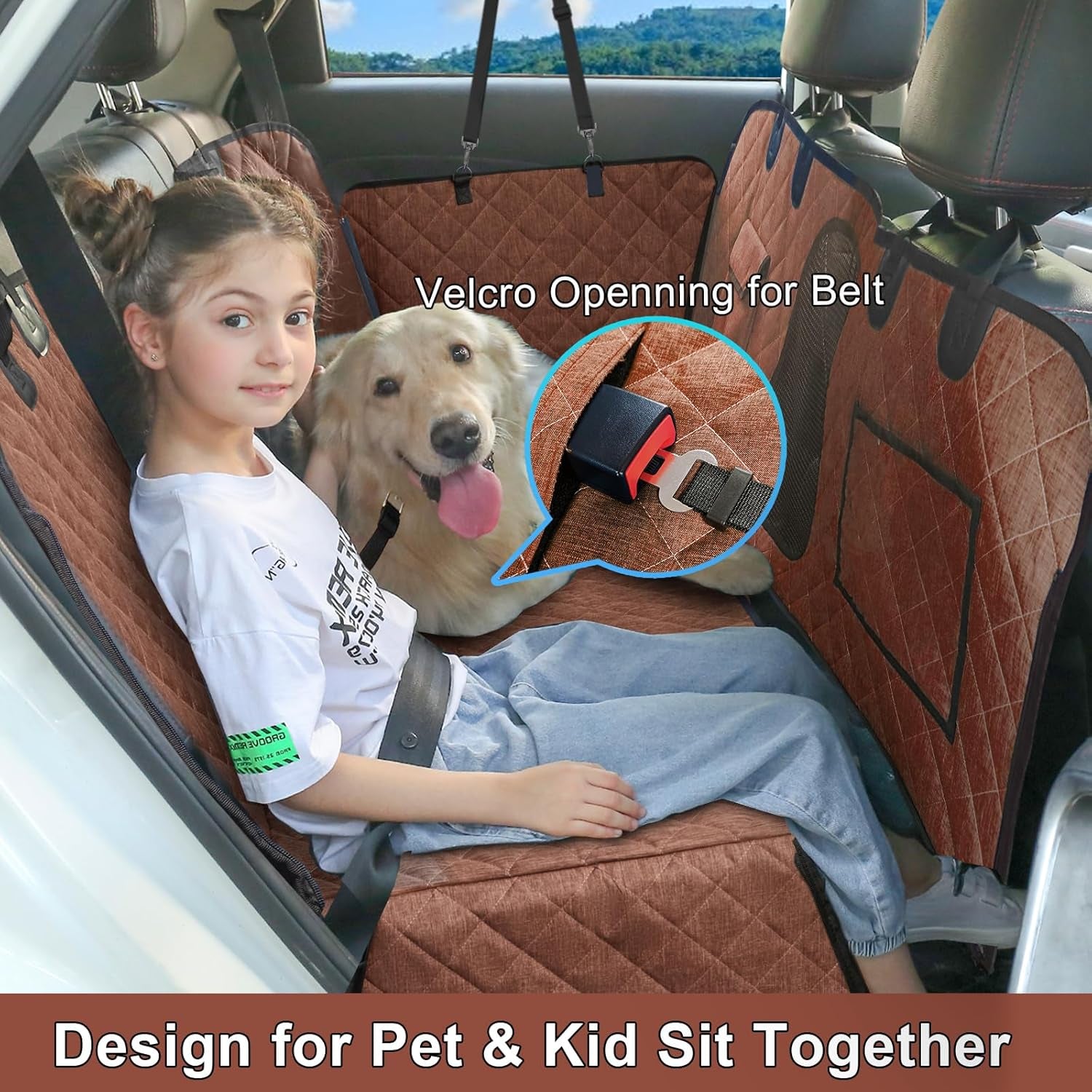Car Dog Hammock - Waterproof Seat Cover with Mesh Window and Big Pocket for Back Seat - Nonslip Rubber Back, Washable Luxury Material for Car/Suv