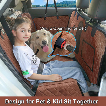 Car Dog Hammock - Waterproof Seat Cover with Mesh Window and Big Pocket for Back Seat - Nonslip Rubber Back, Washable Luxury Material for Car/Suv
