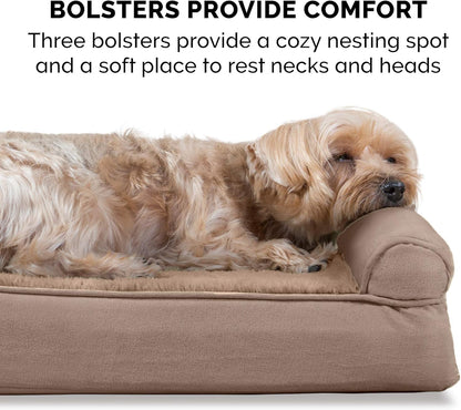 Orthopedic Dog Bed for Large Dogs W/ Removable Bolsters & Washable Cover, for Dogs up to 95 Lbs - Plush & Suede Sofa - Almondine, Jumbo/Xl