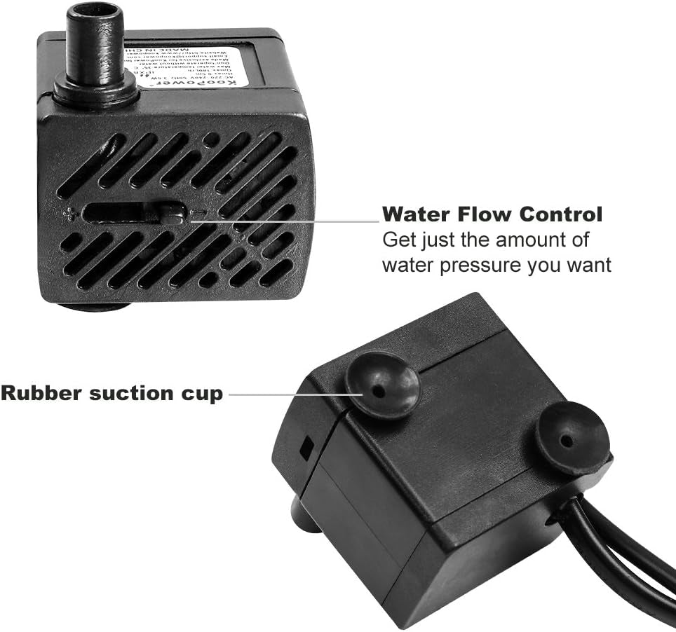Water Fountain Pump with 4 LED Light Super Silent Small Submersible Water Pump (180L/H 3.5W) 50GPH for Fish Tank, Aquarium