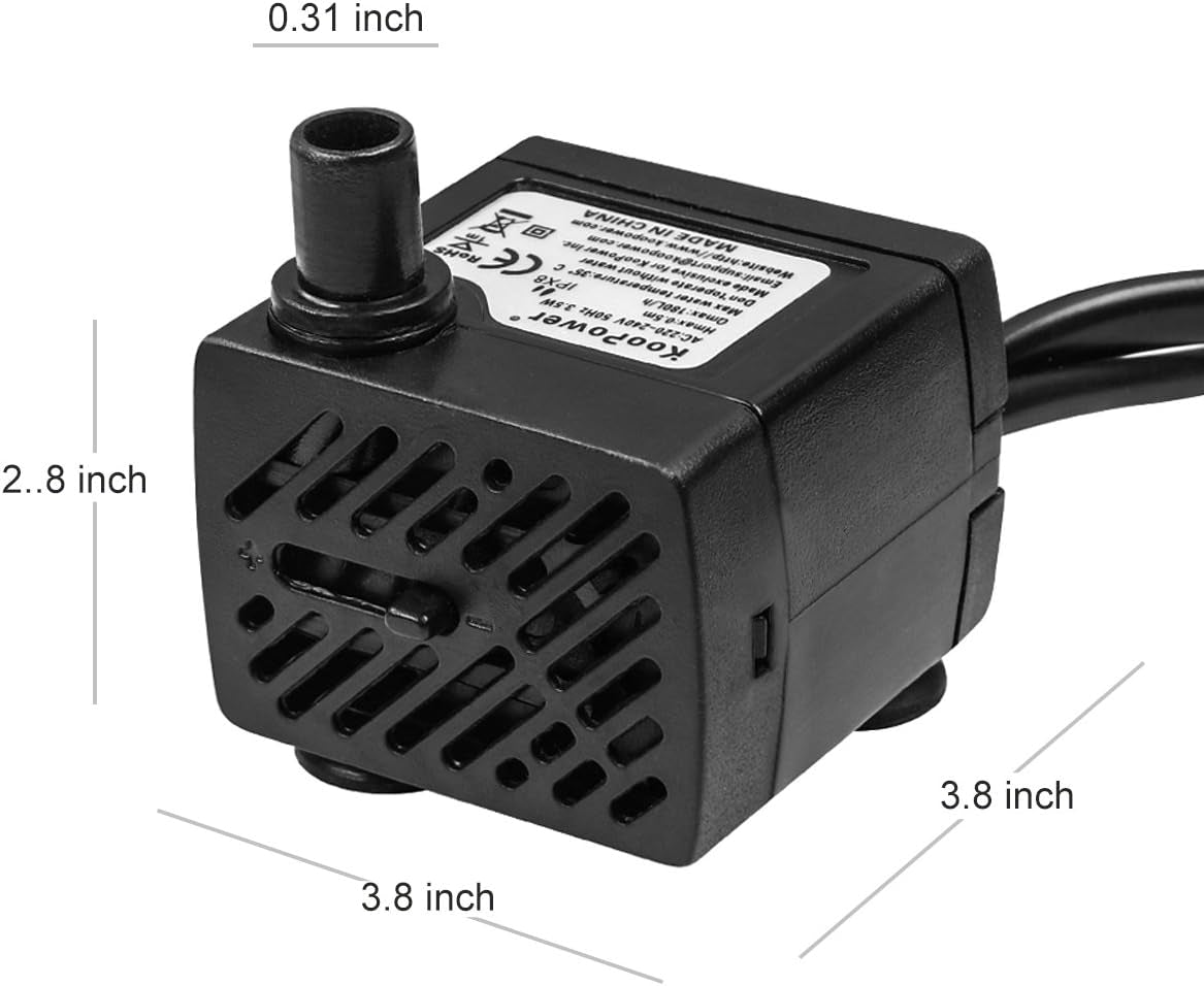 Water Fountain Pump with 4 LED Light Super Silent Small Submersible Water Pump (180L/H 3.5W) 50GPH for Fish Tank, Aquarium