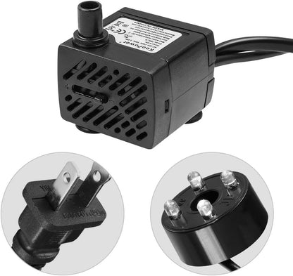 Water Fountain Pump with 4 LED Light Super Silent Small Submersible Water Pump (180L/H 3.5W) 50GPH for Fish Tank, Aquarium